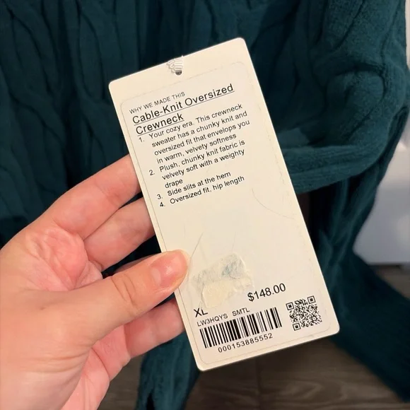 NWT Storm Teal Lululemon Cable-Knit Oversized Crewneck Sweater size XL - Picture 3 of 7
